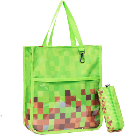 Maplerich tote para niños verde, vista frontal, ideal para útiles escolares.