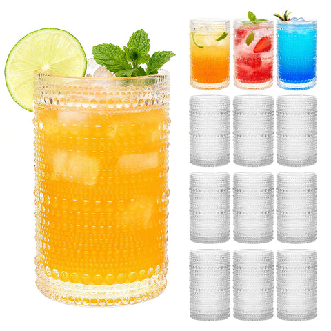 Mapoxy vasos altos con relieve punteado, conjunto de 12 oz, ideales para bebidas variadas.