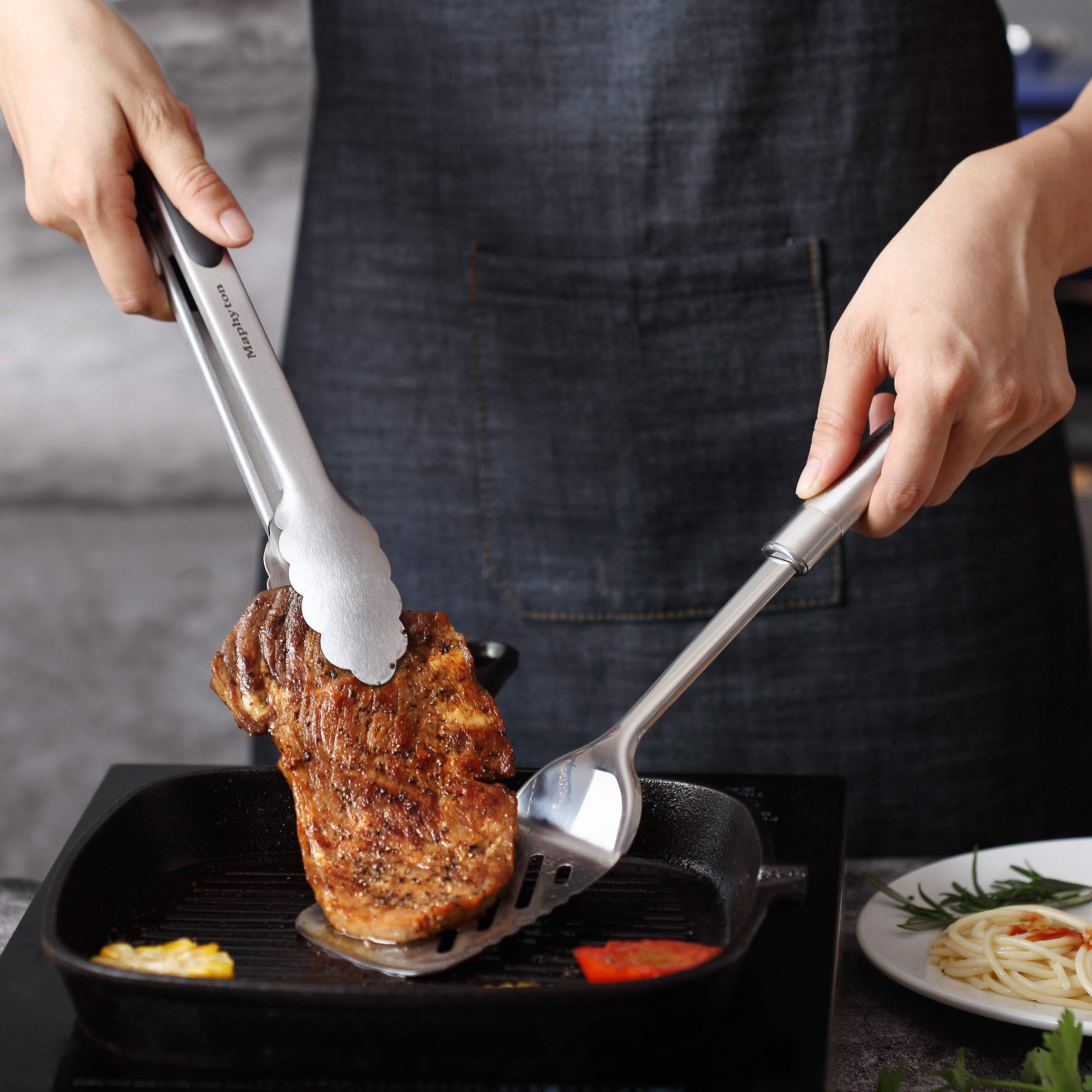 Mapphyton tenazas de cocina 30 cm para manipular alimento con precisión