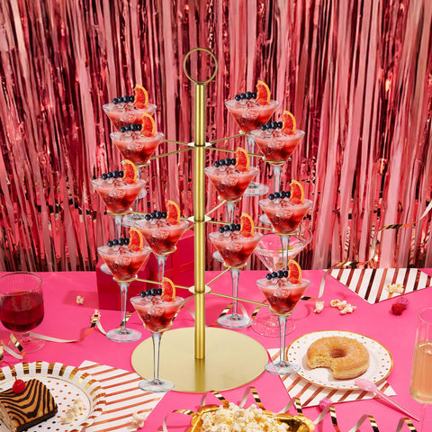 MAQUITA torre de cocteles para eventos dorado, base estable y seguridad.
