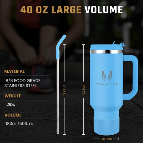 MARAZONE 40 oz azul cielo detalle de acero inoxidable, construcción duradera.