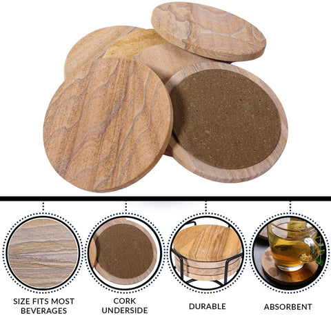 Marbco posavasos arenisca antideslizante con base estable para evitar deslizamientos.