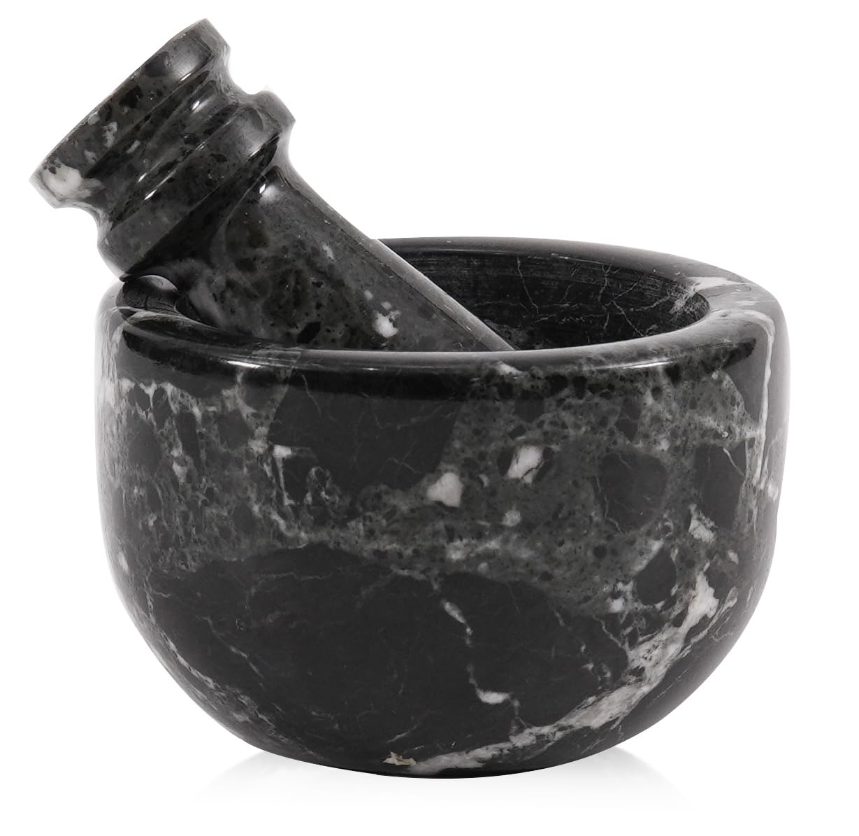 MARBLE RANGE mortero y maja de mármol negro de 3 pulgadas para moler especias.