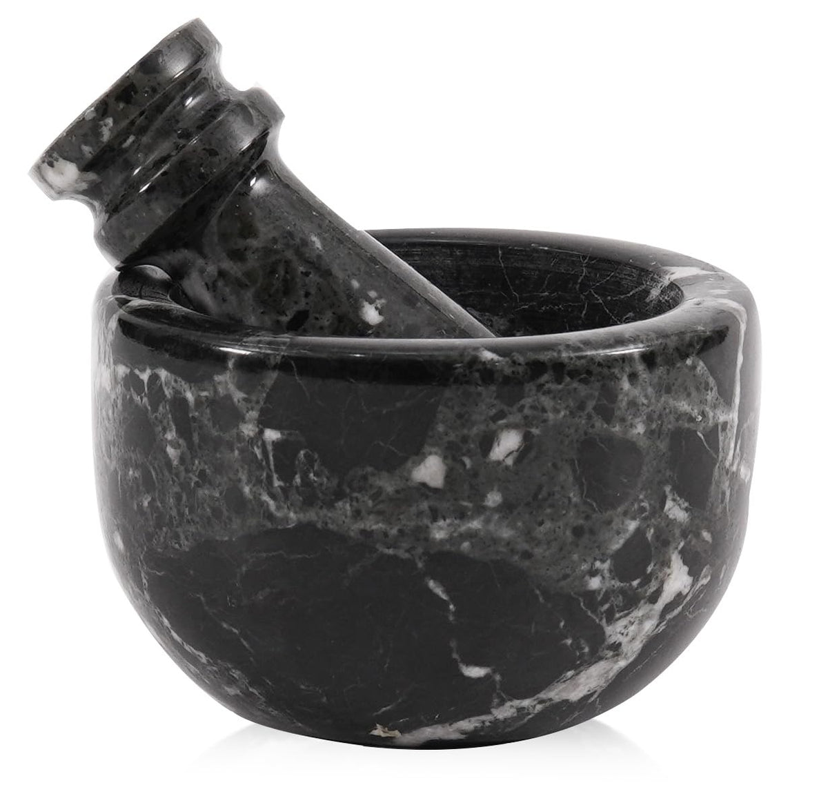 MARBLE RANGE mortero y maja de mármol negro de 3 pulgadas para moler especias.