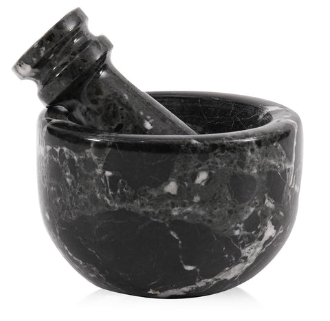 MARBLE RANGE mortero y maja de mármol negro de 3 pulgadas para moler especias.