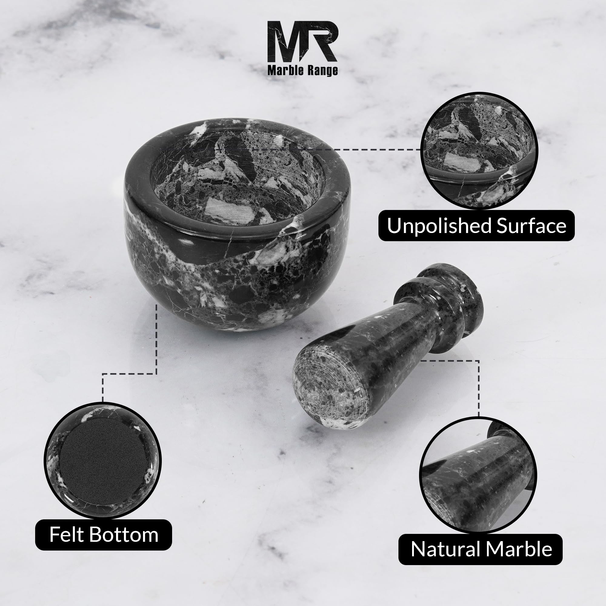 MARBLE RANGE uso diario en cocina, mortero compacto de mármol.