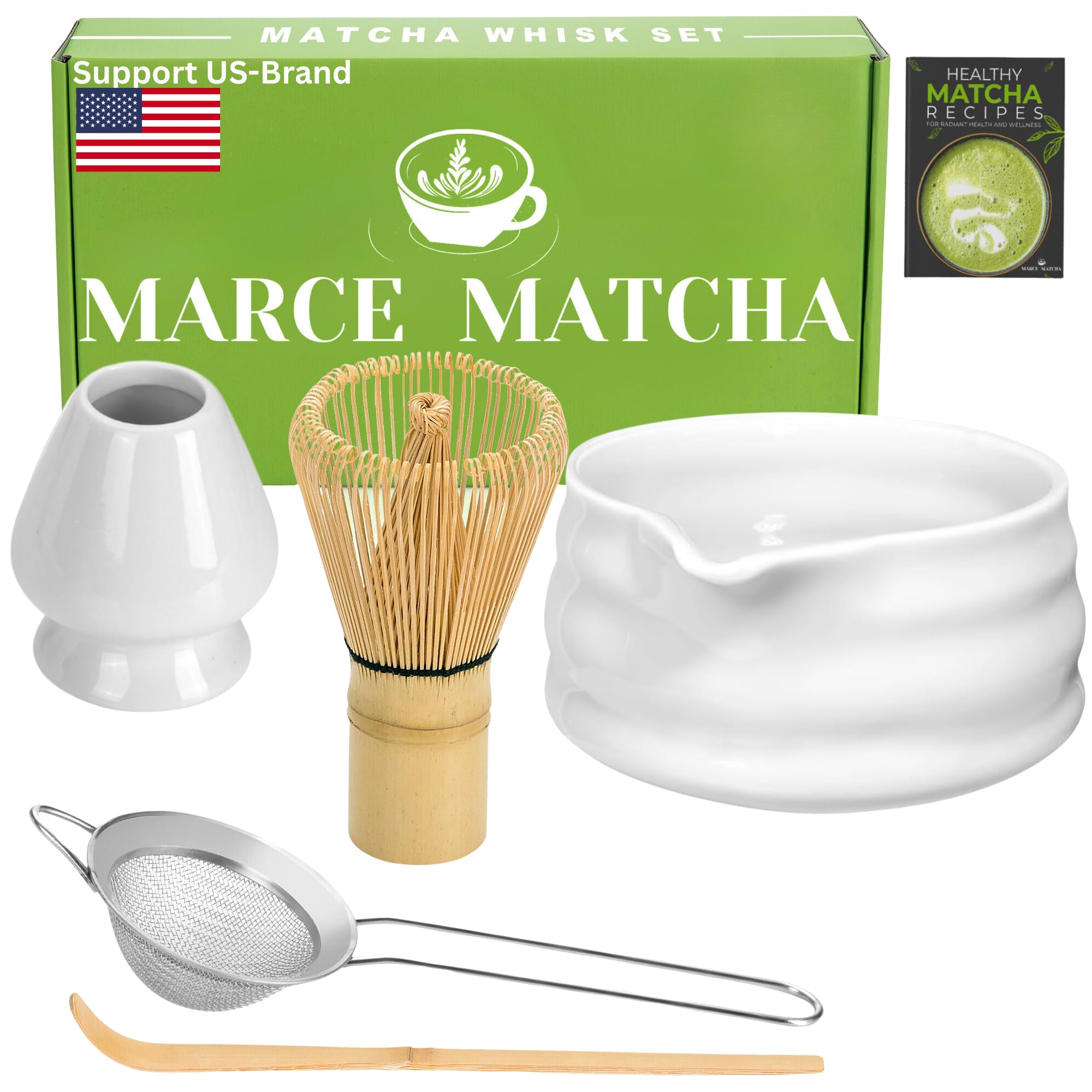 Marce batidor de matcha de bambú blanco para mezclar suavemente