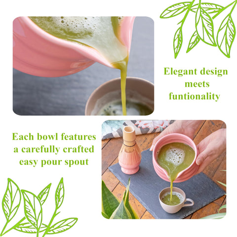 Marce Matcha Cuenco con pico, cuenco para verter sin goteos.