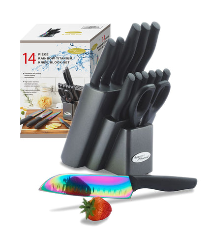 Marco Almond conjunto 14 piezas con bloque arcoiris, almacenamiento práctico y estética vibrante para cocina