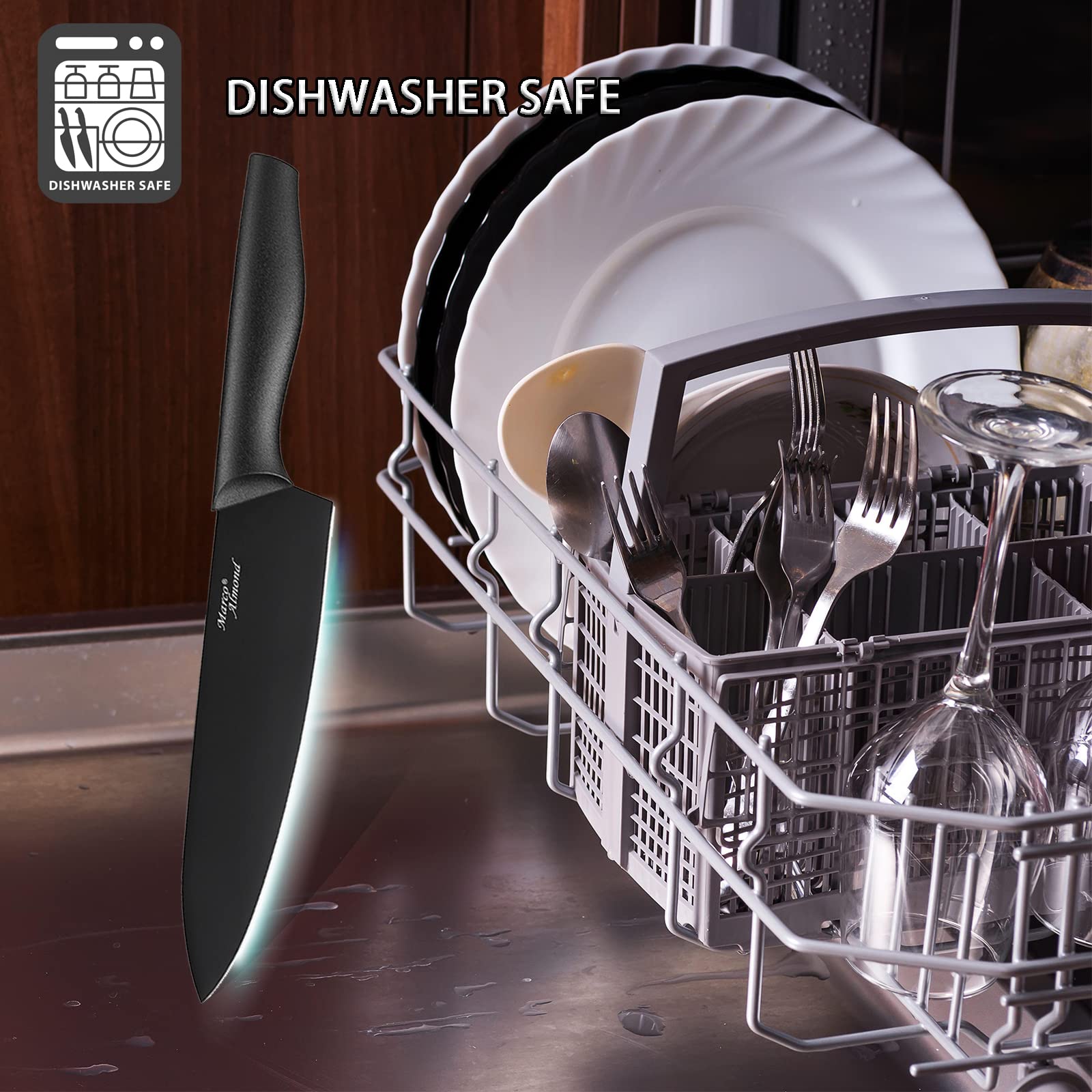 Cuchillo de pan de 8 pulgadas con funda y hoja resistente.