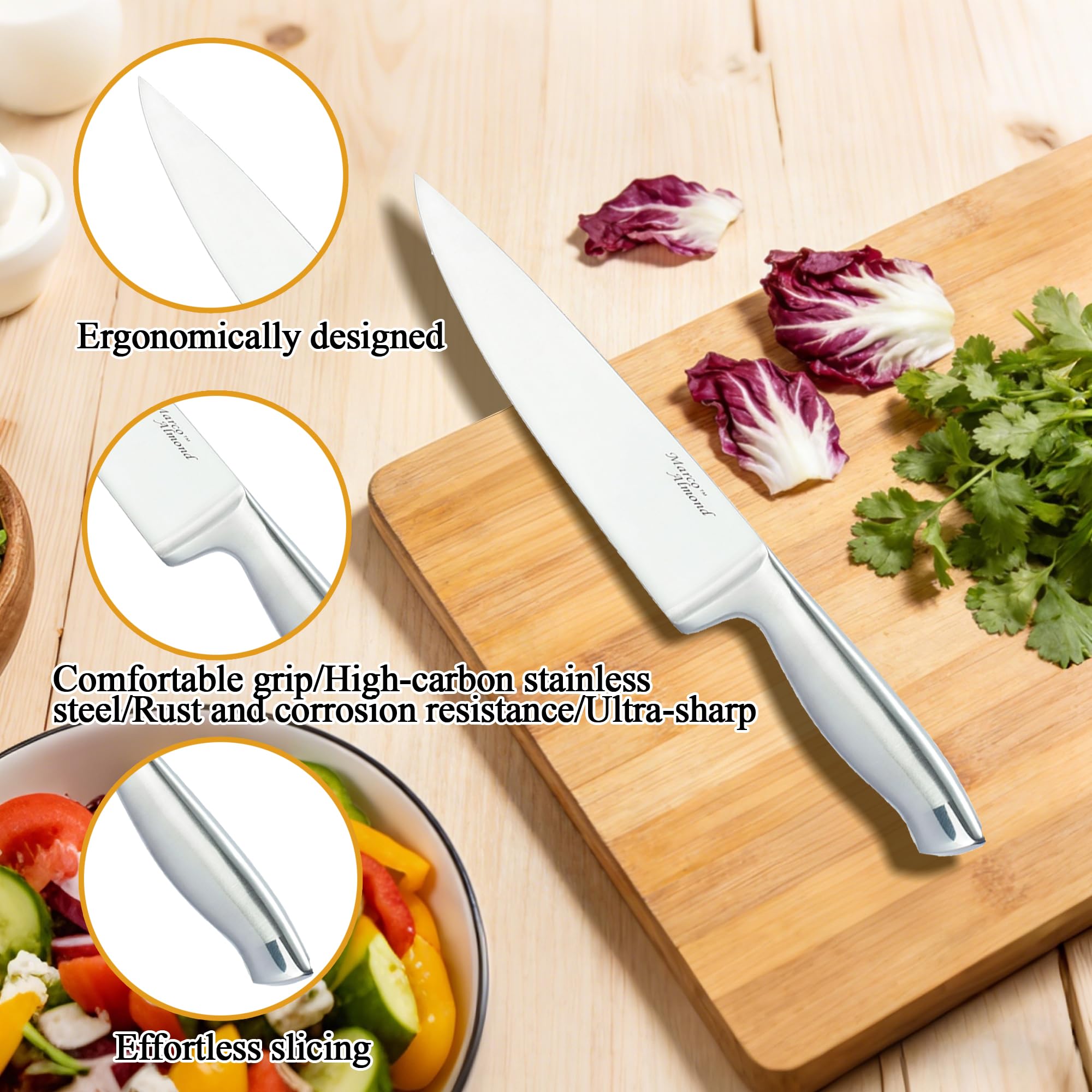 Marco Almond cuchillo santoku 7 pulgadas, versatilidad para carnes y vegetales