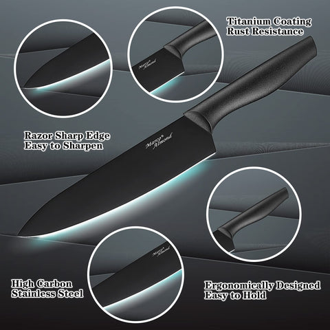 Cuchillo para rebanar de 8 pulgadas con funda y mango ergonómico.