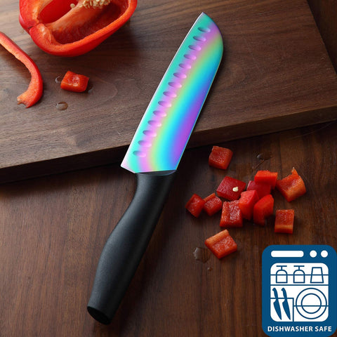 Marco Almond cuchillos de bistec serrados 4,5 pulgadas arcoiris, cortes uniformes para servir