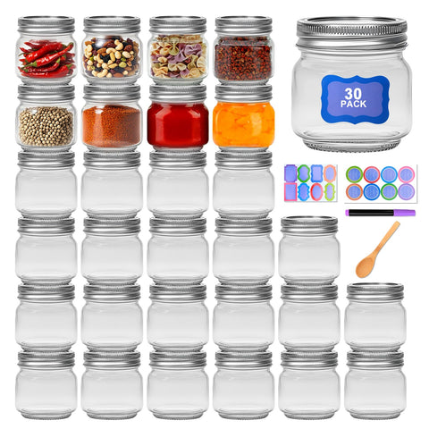 Jarras Mason 8 oz de Maredash con tapas para almacenamiento seguro de especias.