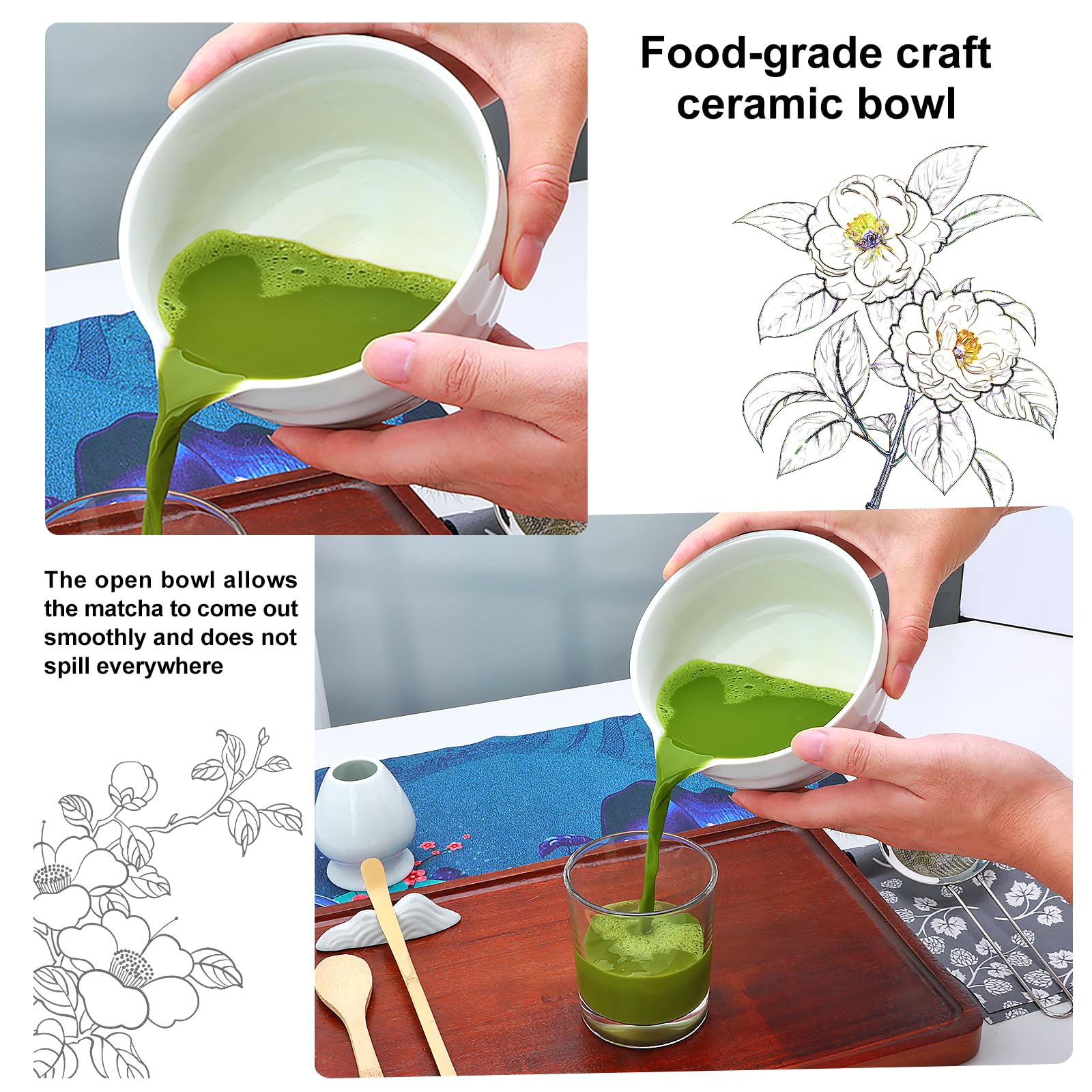 Mantel absorbente Maredash para mesa limpia durante la preparación de matcha