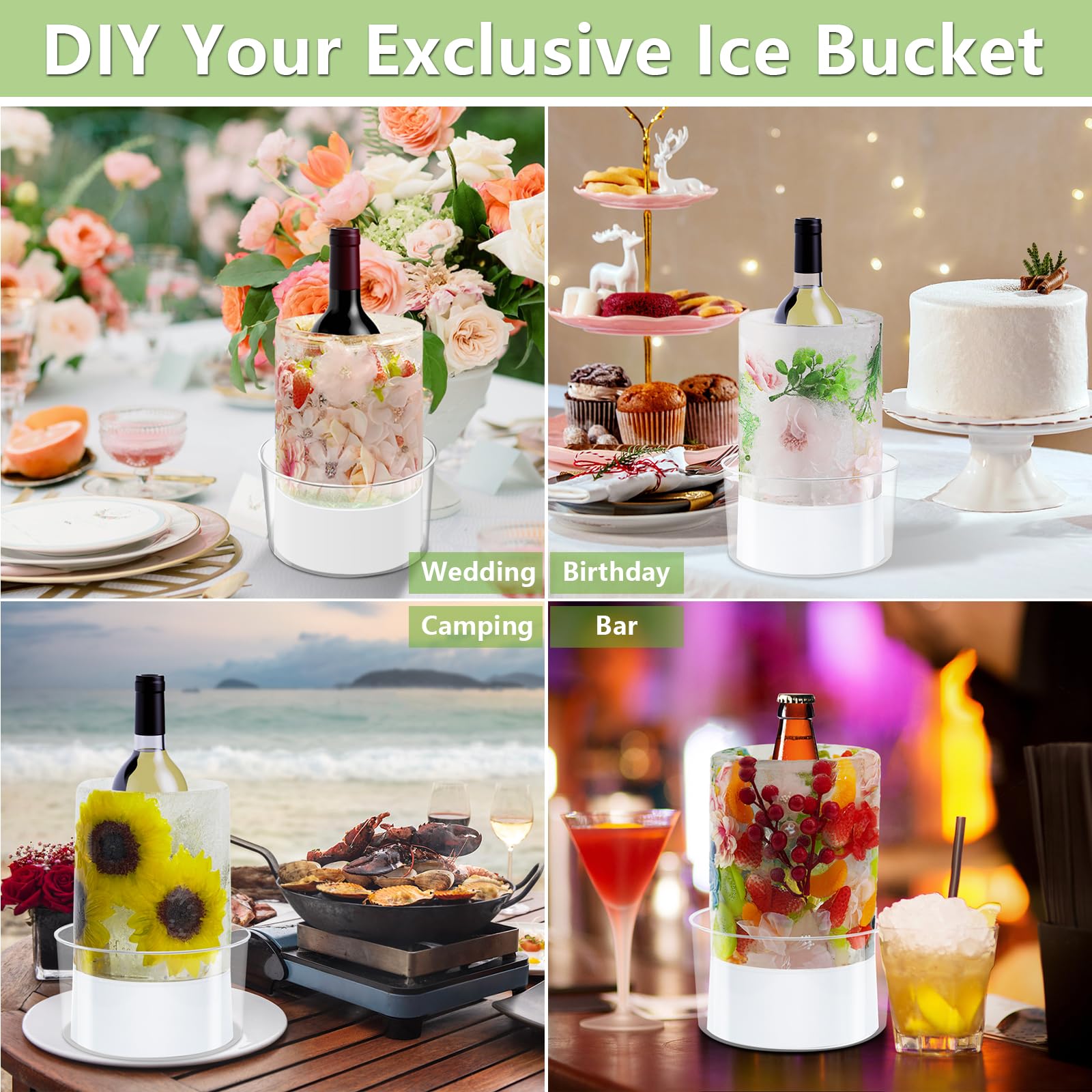 MARKETTY cubeta de hielo acrílica, transparente y resistente para cócteles y fiestas.