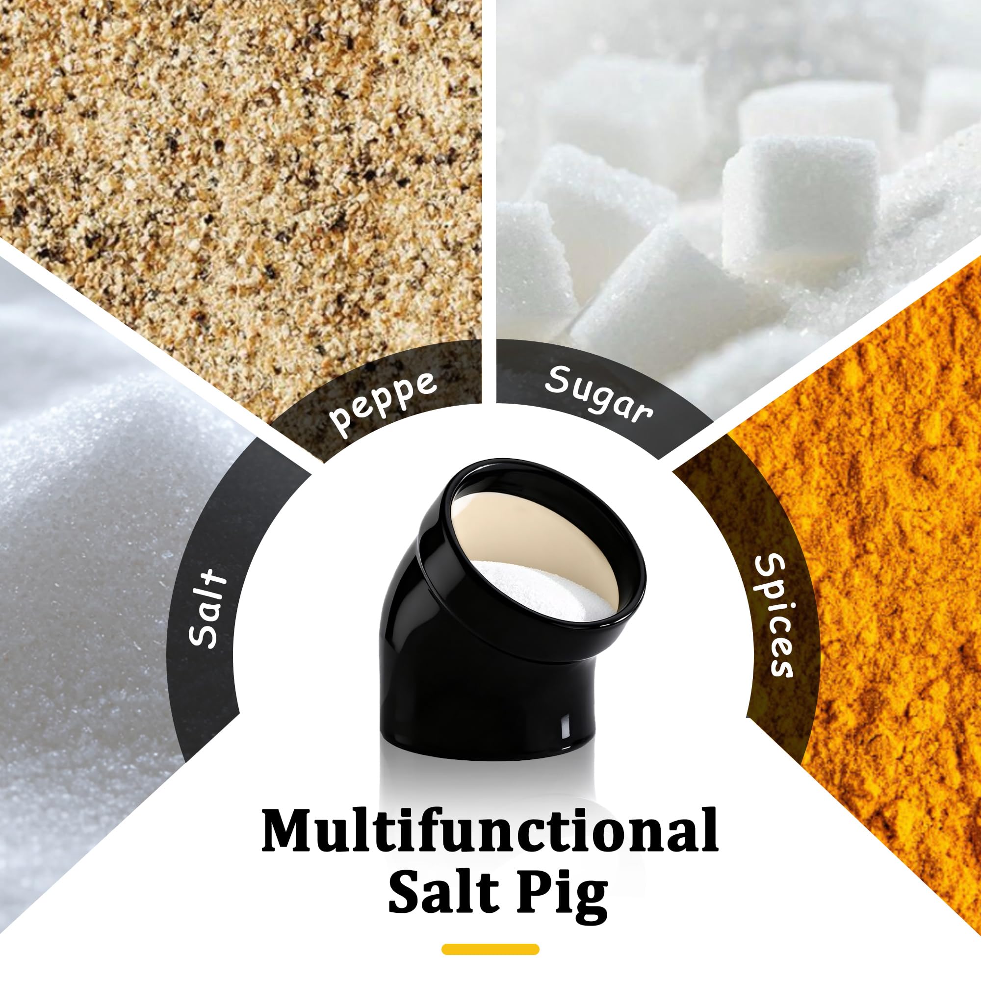 MARKETTY Salt Pig cerámica negro, apto para lavavajillas y limpieza rápida.