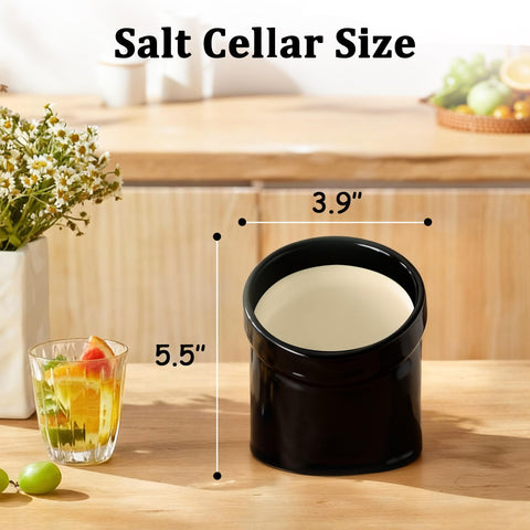 MARKETTY Salt Pig cerámica negro, boca amplia para retirar especias fácilmente.