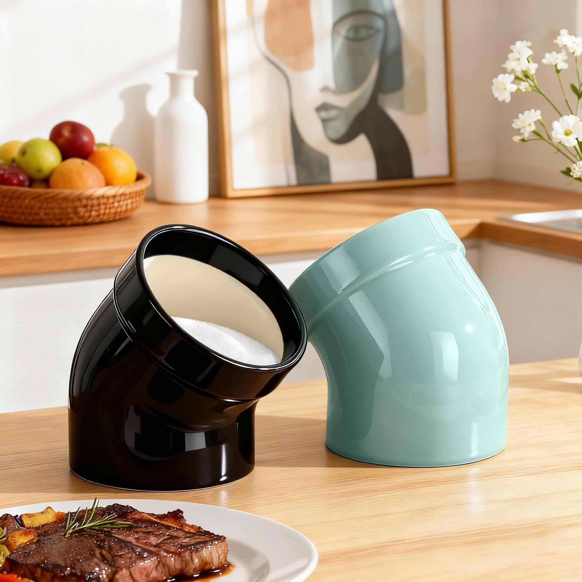 MARKETTY Salt Pig cerámica negro, diseño minimalista para encimero elegante.