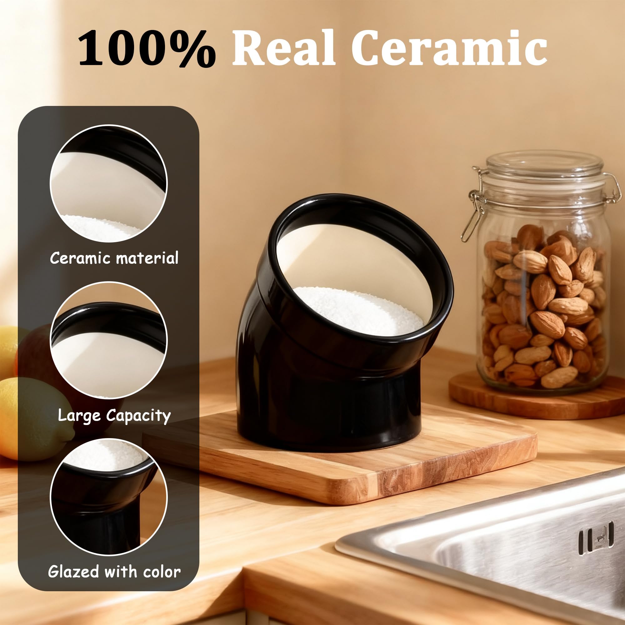 MARKETTY Salt Pig cerámica negro, regalo perfecto para cocinas modernas.