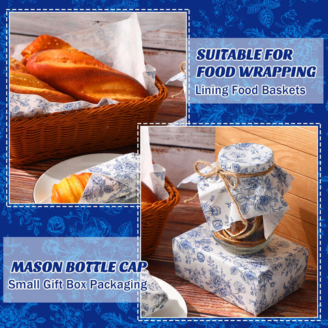 Marspark papel encerado floral azul, perfecto para cestas de comida y fiestas.