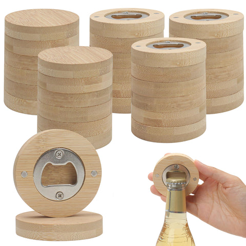 Marsrut abrebotellas de bambú con imán para nevera, práctico y compacto.
