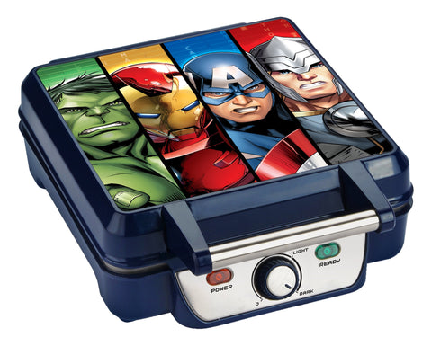 Gofrera Marvel MVA-281 azul con iconos de Avengers para desayunos divertidos.