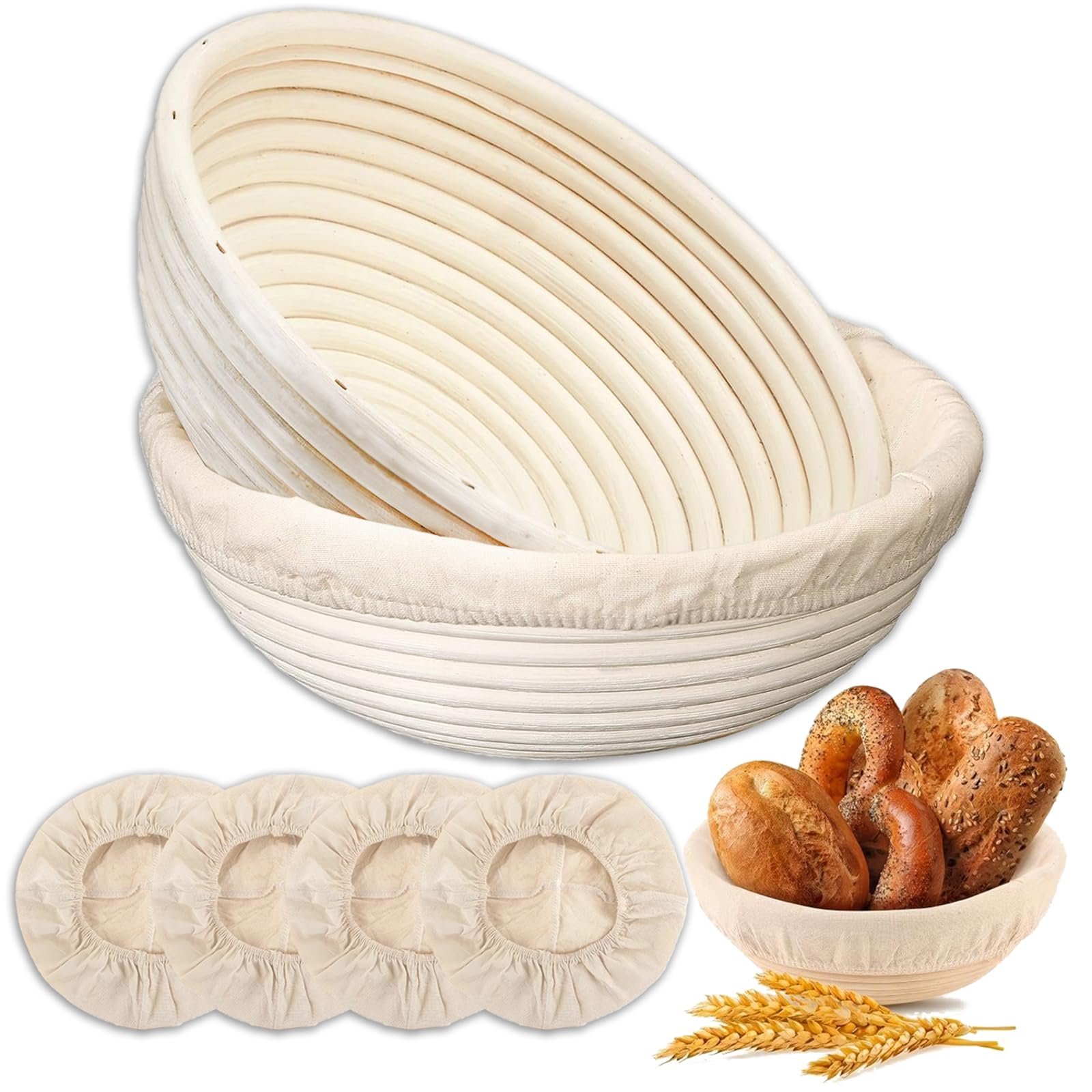 MarzeMuun banneton 9 pulgadas redondo para pan, favorece fermentación y corte abierto.