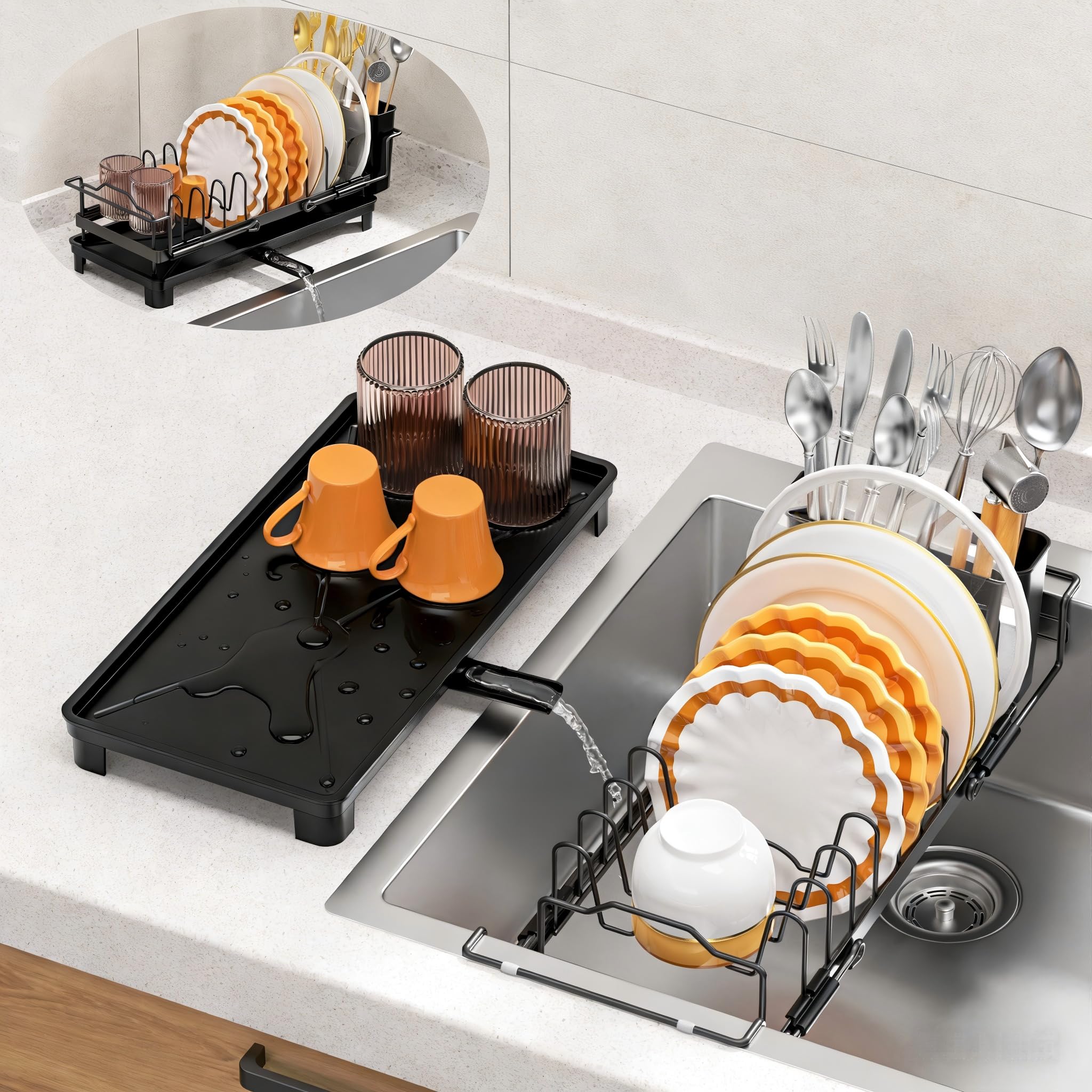 Masadi bandeja de goteo extendible ideal para ahorrar espacio sobre la encimera.