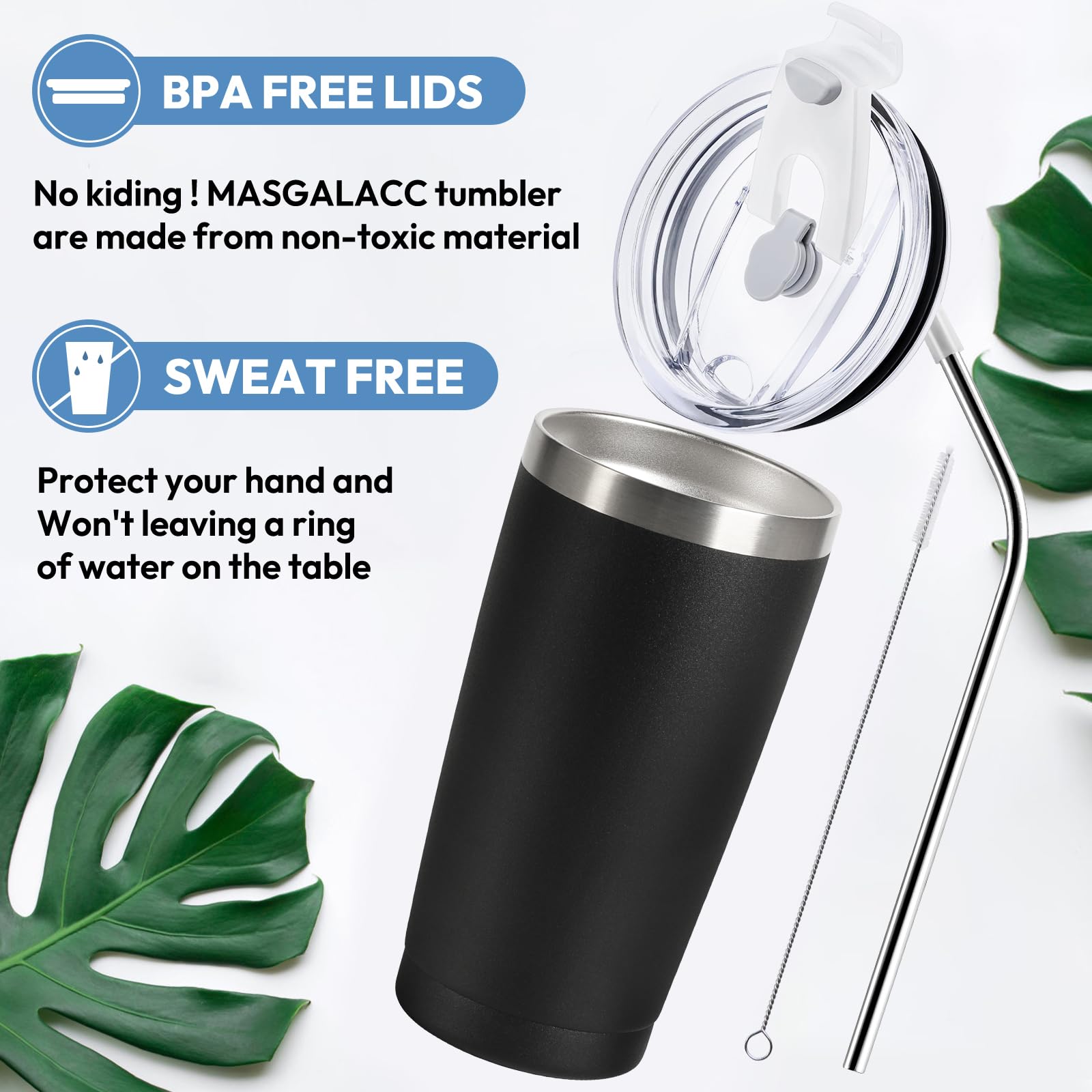 MASGALACC Vaso 20oz con pajilla de acero para bebidas frías.