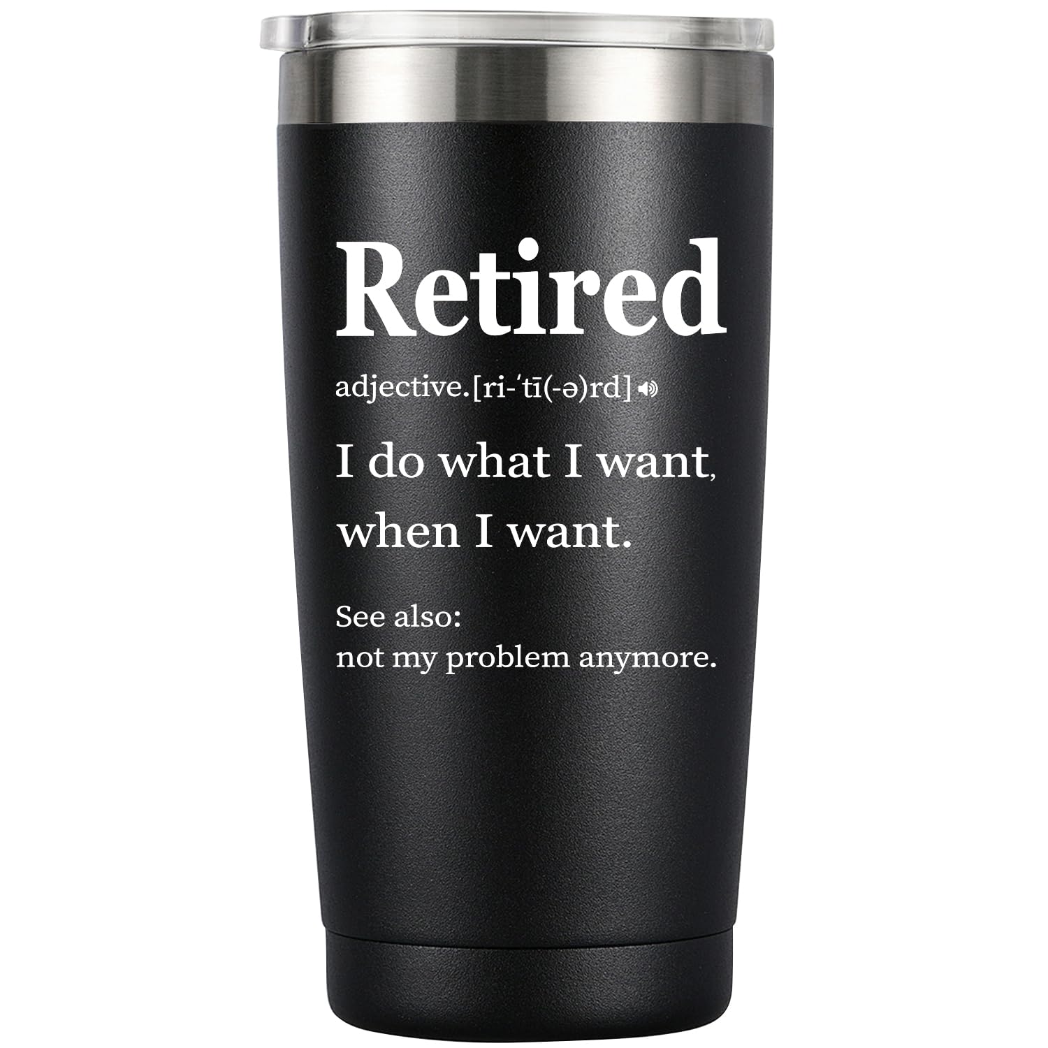 MASGALACC Vaso térmico jubilación frontal negro, ideal para bebidas calientes durante la jornada.