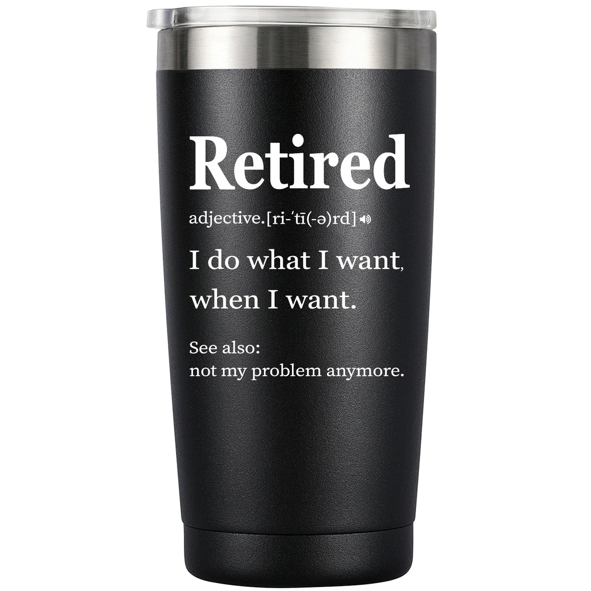 MASGALACC Vaso térmico jubilación frontal negro, ideal para bebidas calientes durante la jornada.