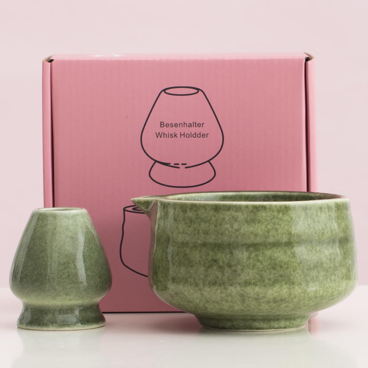Masgangdamai tazón ceremonial de matcha con soporte, ideal para batir y servir matcha con estilo.