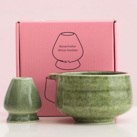 Masgangdamai tazón ceremonial de matcha con soporte, ideal para batir y servir matcha con estilo.
