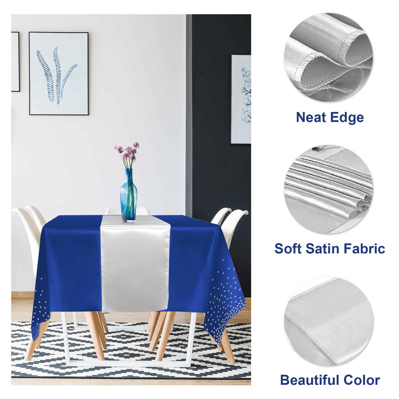 Conjunto de mantel y camino azul y plata para eventos memorables.