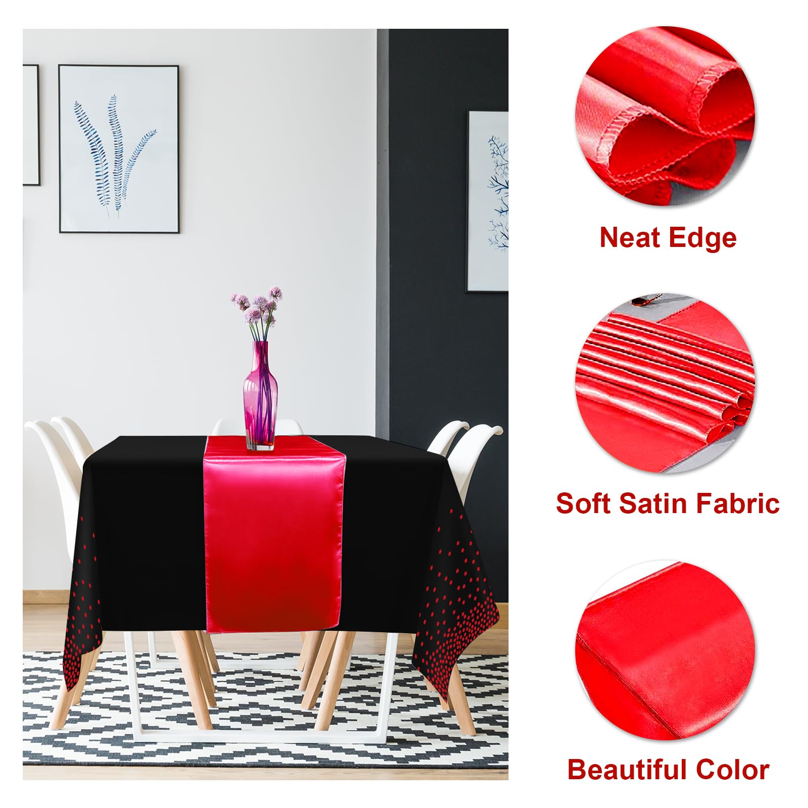 Detalle de puntos rojos con foil en mantel Mashan
