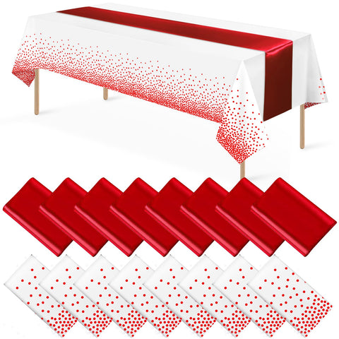 Mantel descartable Mashan con puntos rojos y blancos, ideal para fiestas y fácil de limpiar