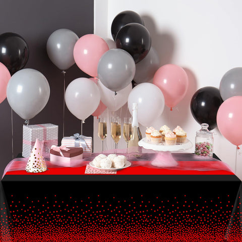 Mantel Mashan para cena y fiesta, negro y rojo, apto para uso interior y exterior.