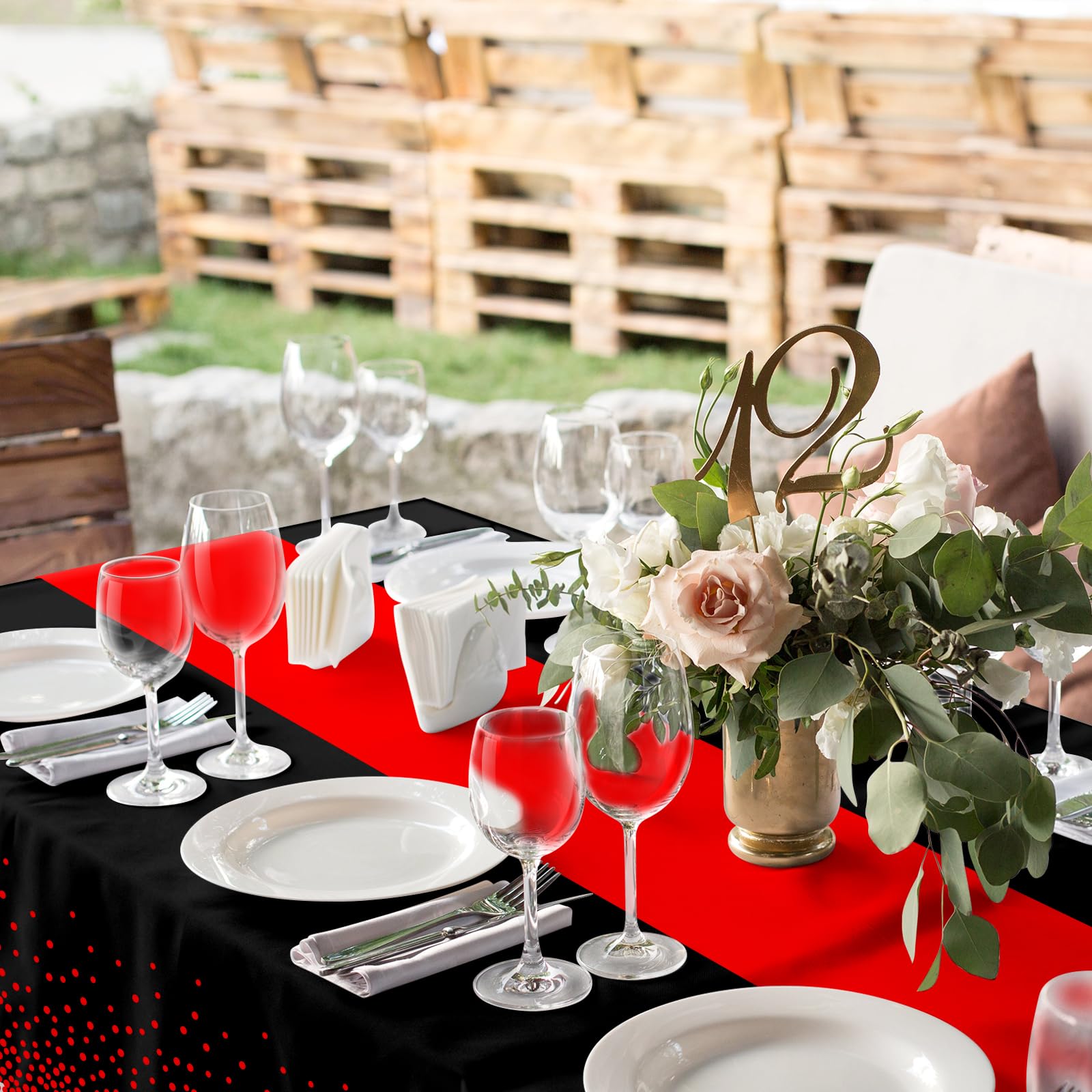 Mantel Mashan para graduación, negro y rojo, añade toque elegante a la celebración.