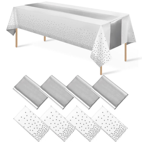 Mashan mantel plástico blanco con puntos plata para fiestas elegantes