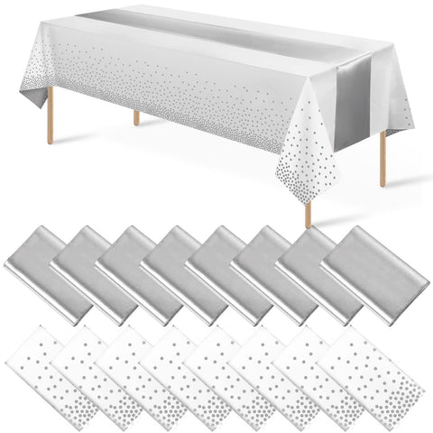 Mantel plástico blanco con puntos plateados de MASHAN protege la mesa y añade brillo