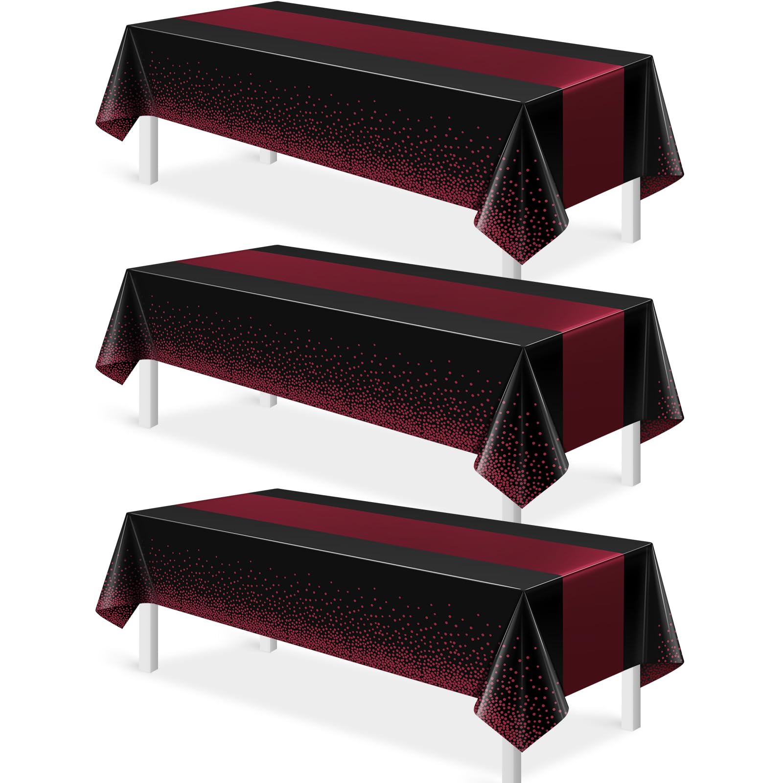 Mantel plástico negro con detalles granate de MASHAN para fiestas, protección de la mesa