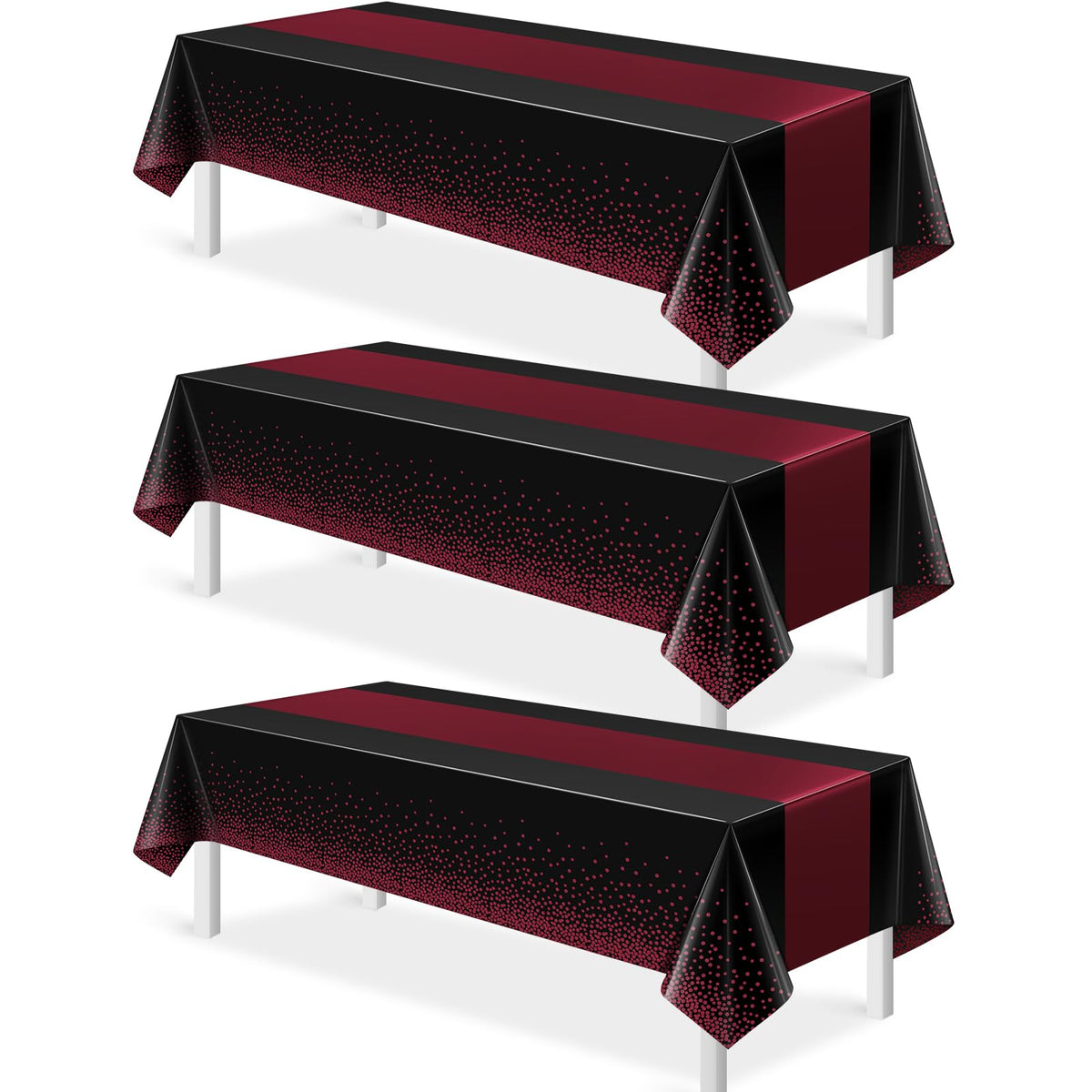 Mantel plástico negro con detalles granate de MASHAN para fiestas, protección de la mesa