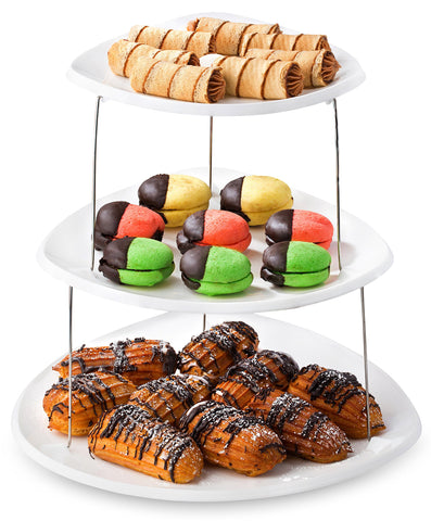 Masirs bandeja plegable de tres niveles para aperitivos, ahorro de espacio.