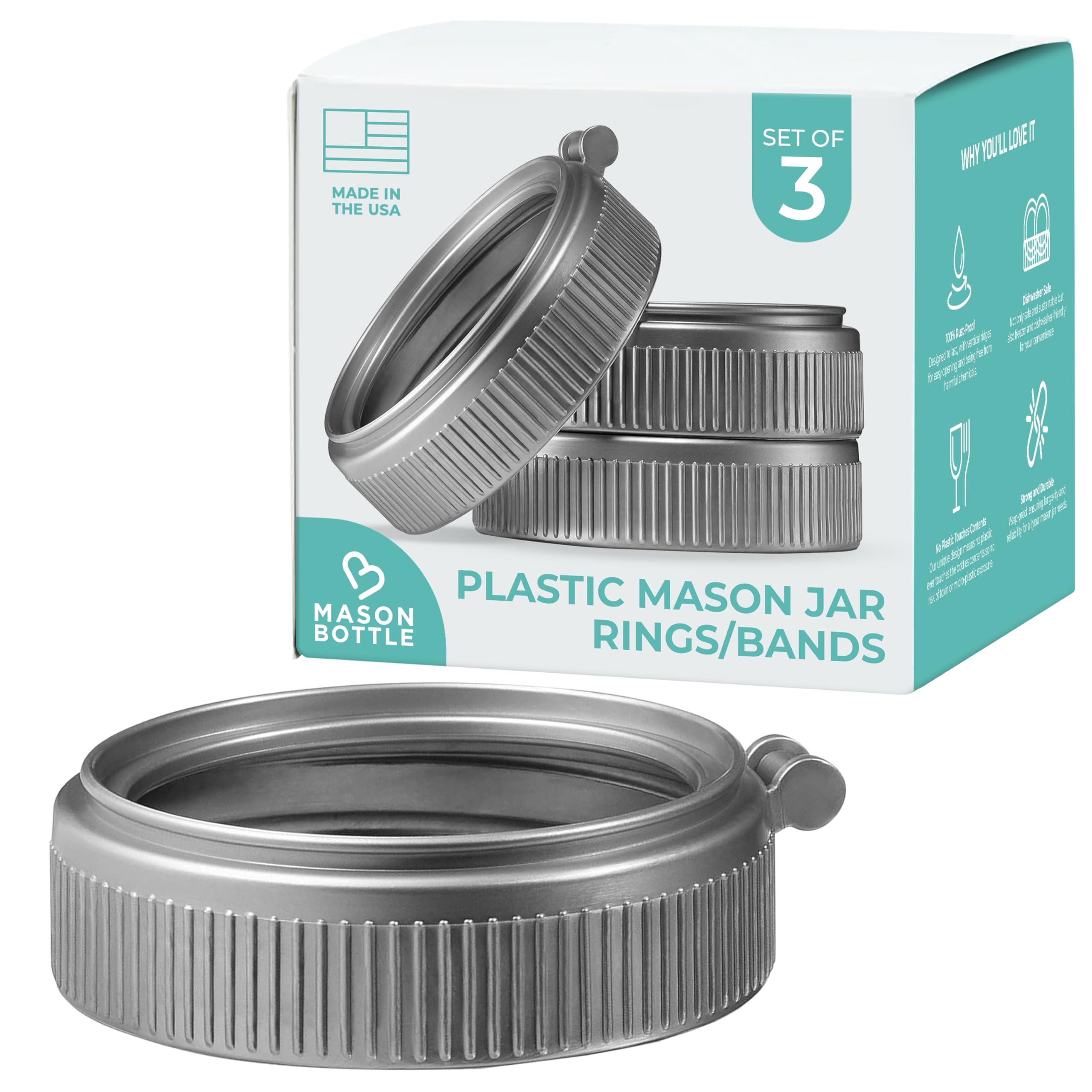 Anillos de plástico Mason Bottle para tarros boca regular, reutilizables para almacenamiento seguro.