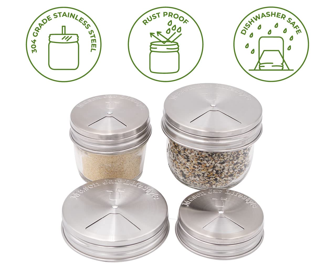 La tapa con resorte de Mason Jar Lifestyle ofrece ajuste estable y bordes suaves.