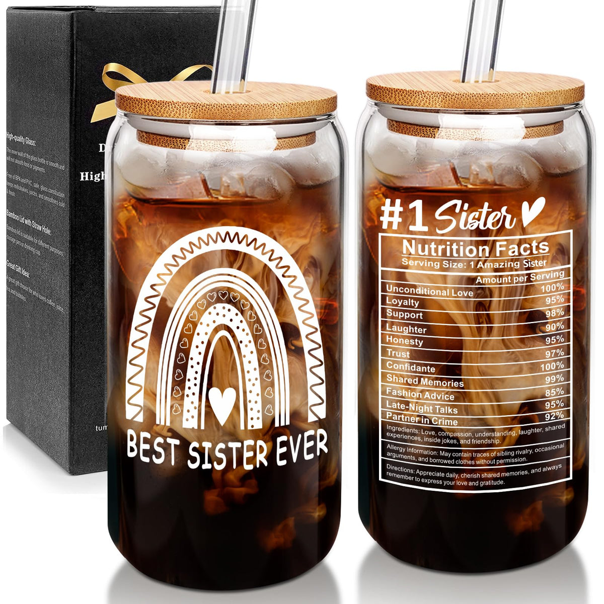 Vaso Mason Life con caja regalo elegante, regalo ideal para hermana.