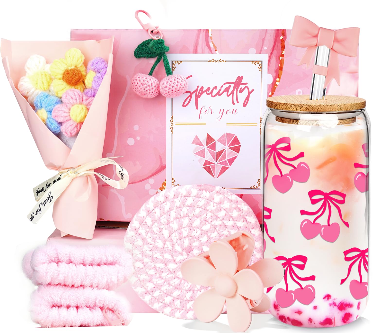 Vaso Coquette con lazo rosa de Mason Life para bebidas con estilo en casa.