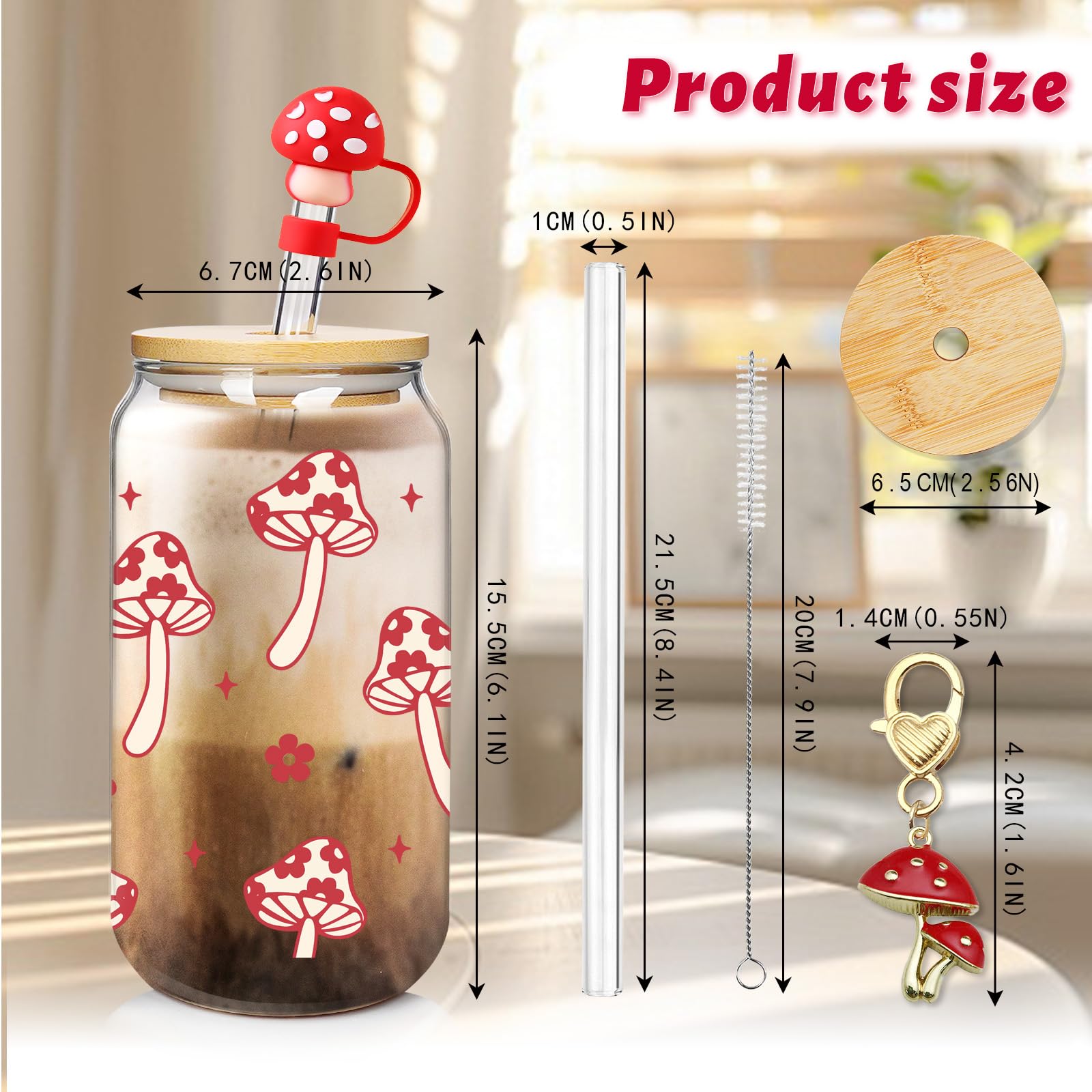 Vaso Mason Life Coqueta de vidrio 18oz con tapa de bambú y pajilla.