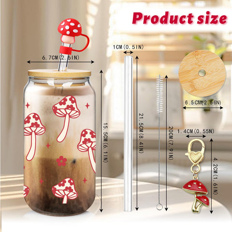 Vaso Mason Life Coqueta de vidrio 18oz con tapa de bambú y pajilla.